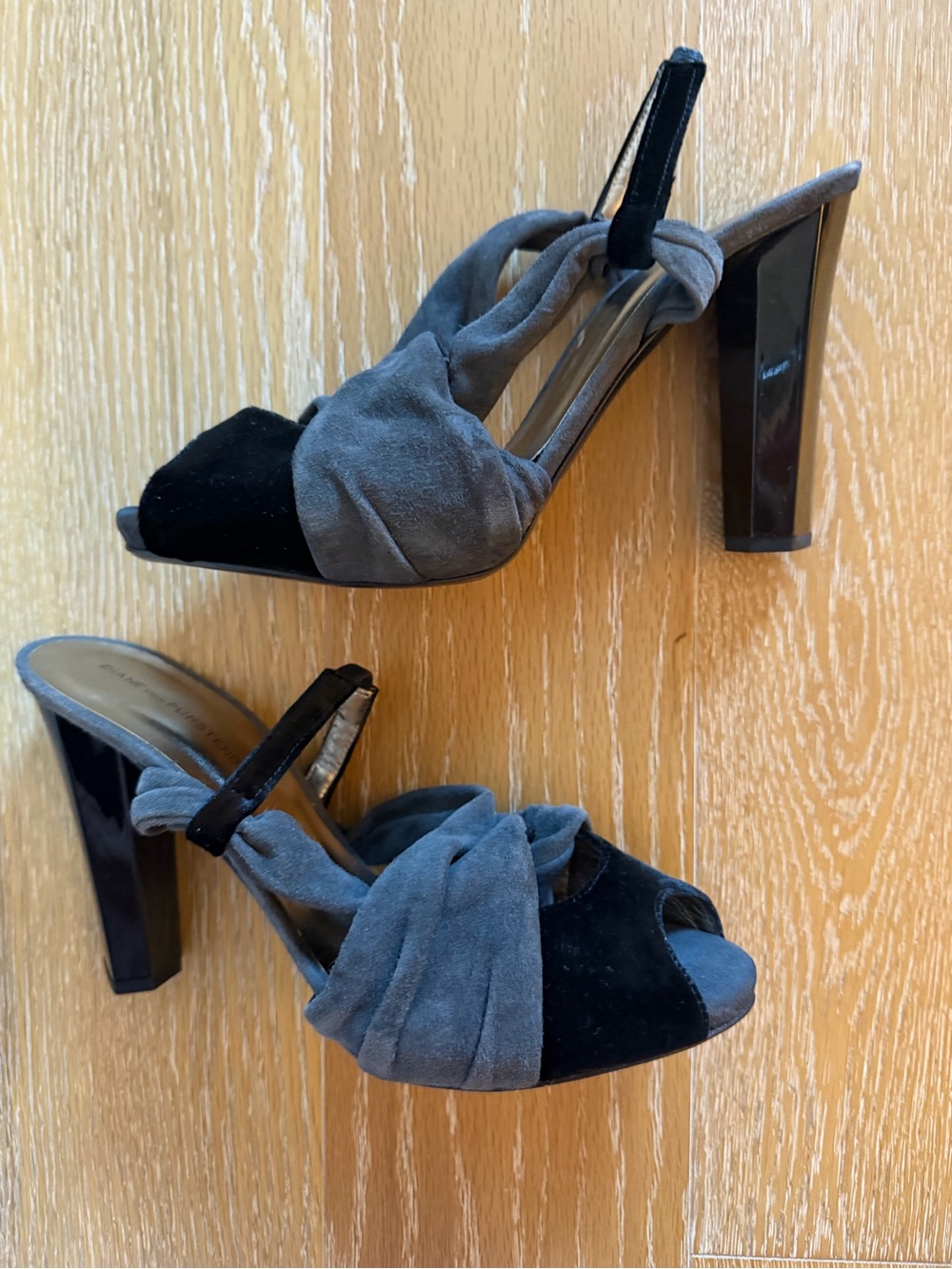 Diane Von Furstenberg Black Suede Crisscross Peep-Toe Slingback Heels